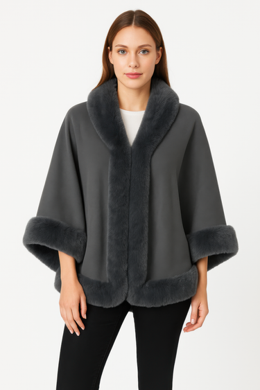 Faux Fur Trim Open-front Cape Jacket